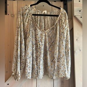 Lovestitch Feather Design Blouse with Gold Highlights